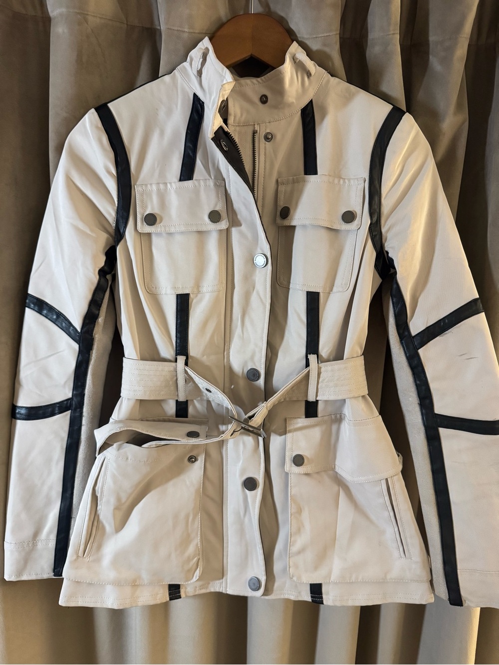 BCBGMaxAzria Cream Utility Jacket with Black Trim